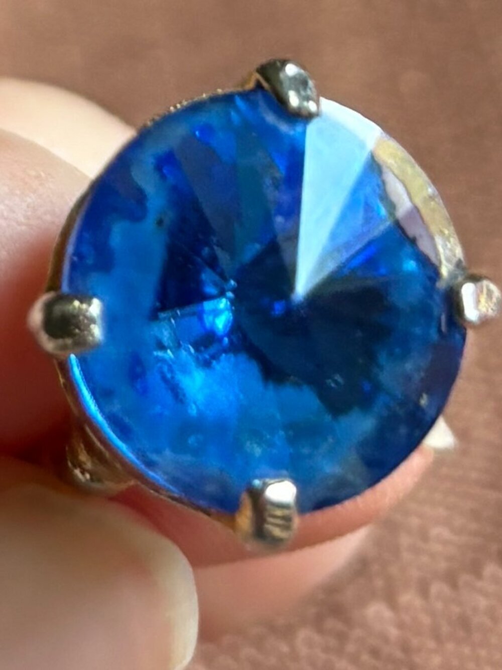 Vintage 1960s Oversized Blue Rhinestone Prong Set Statement Ring